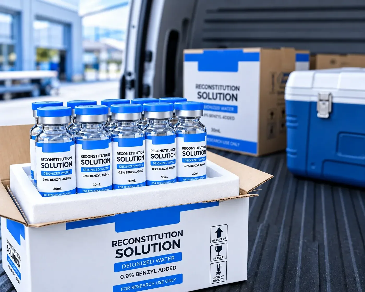 Vials packed in a shipping carton